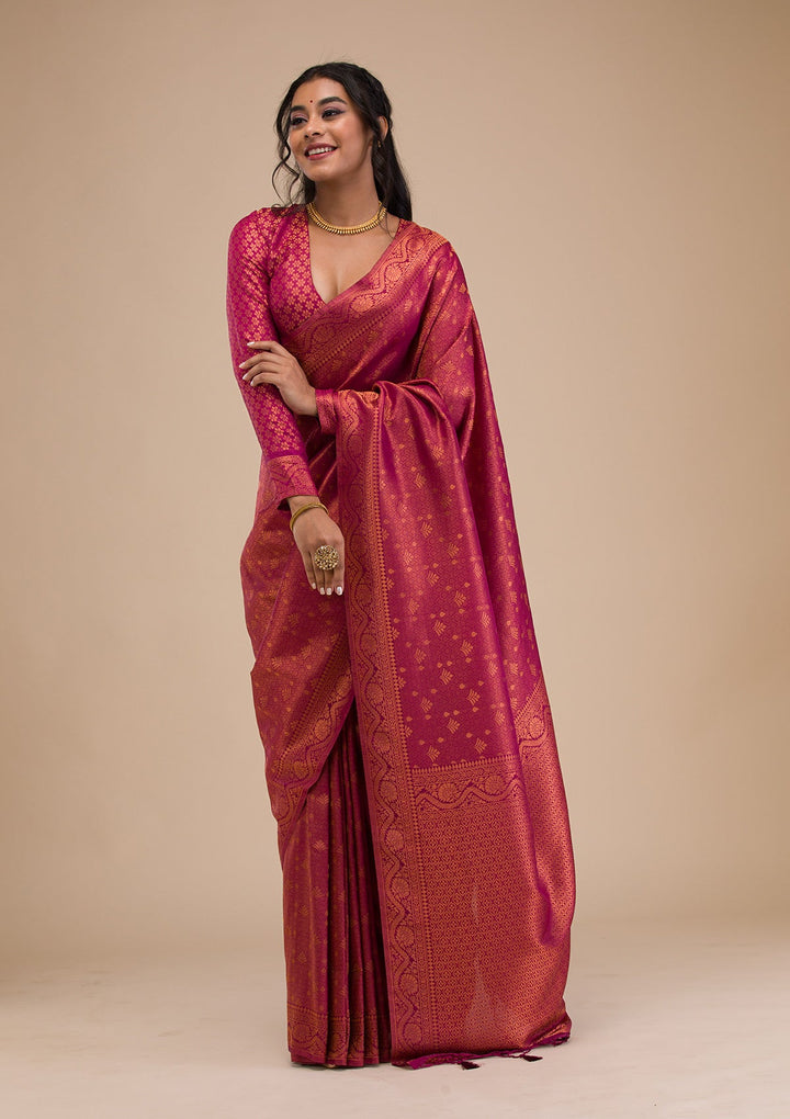Wine Zariwork Soft Silk Saree-Koskii