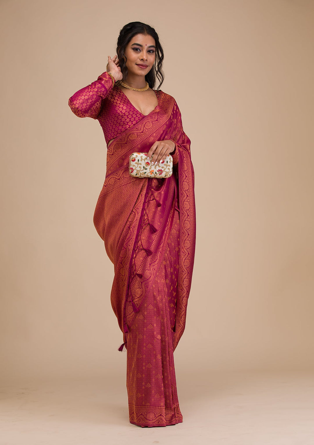 Wine Zariwork Soft Silk Saree-Koskii