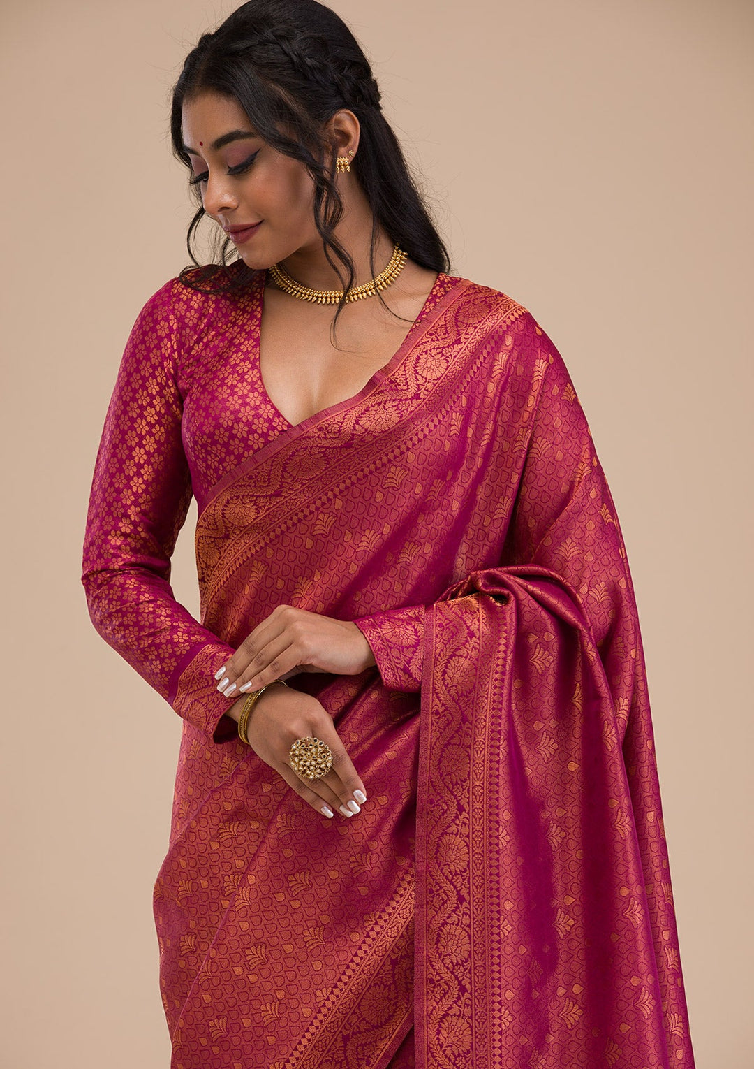 Wine Zariwork Soft Silk Saree-Koskii