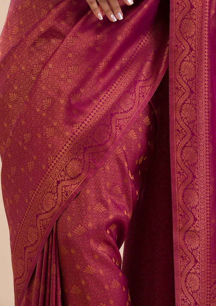 Wine Zariwork Soft Silk Saree-Koskii