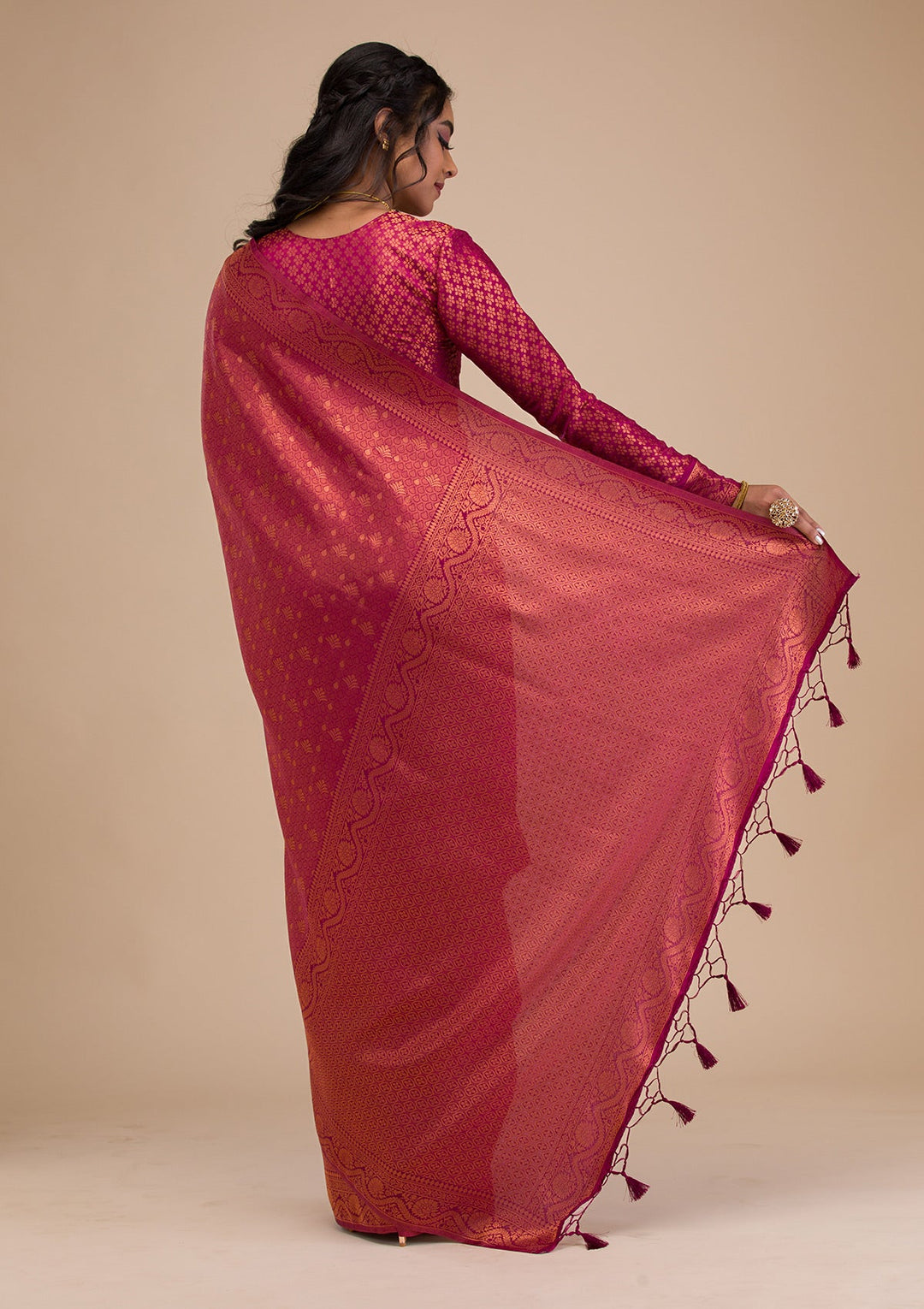 Wine Zariwork Soft Silk Saree-Koskii