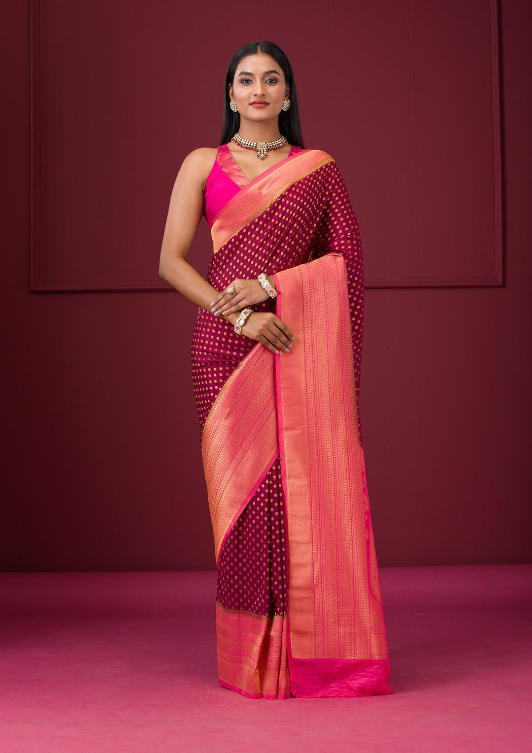 Wine Zariwork Soft Silk Saree-Koskii