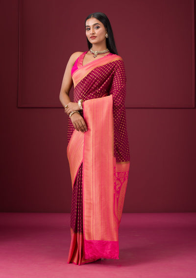 Wine Zariwork Soft Silk Saree-Koskii