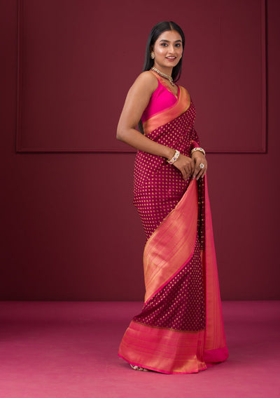 Wine Zariwork Soft Silk Saree-Koskii