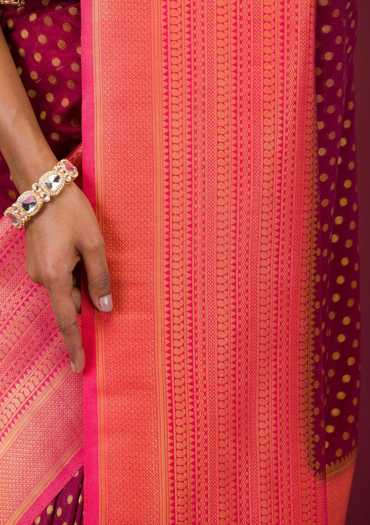 Wine Zariwork Soft Silk Saree-Koskii