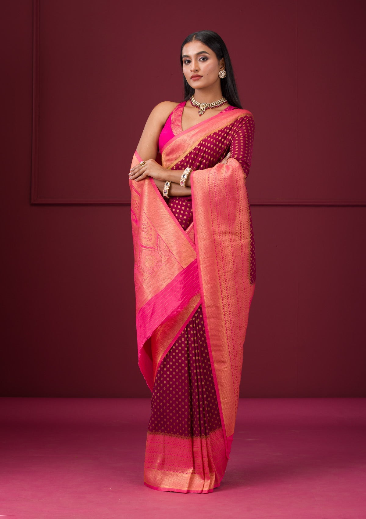 Wine Zariwork Soft Silk Saree-Koskii