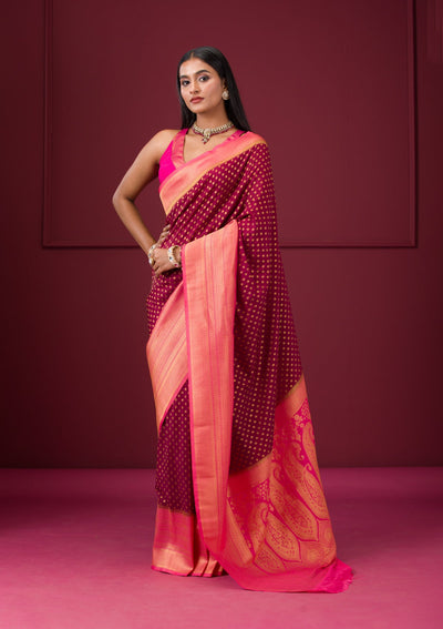 Wine Zariwork Soft Silk Saree-Koskii