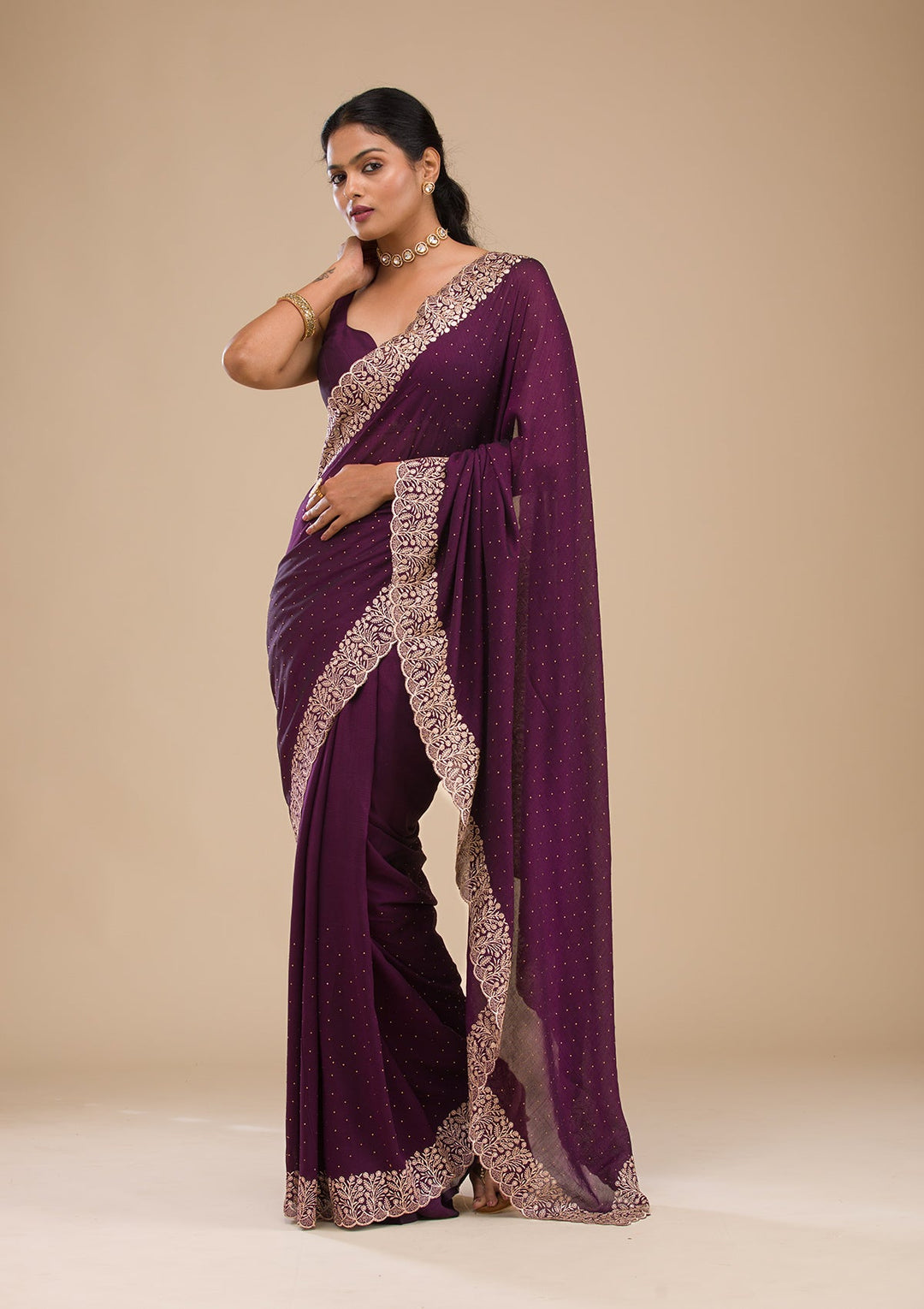 Wine Zariwork Soft Silk Saree