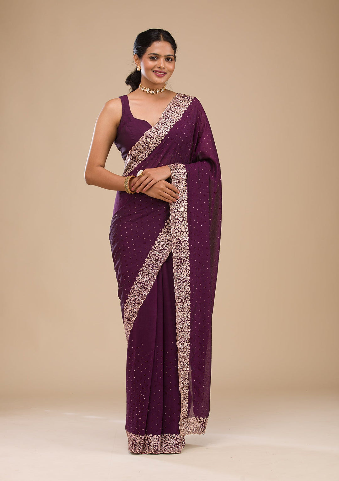 Wine Zariwork Soft Silk Saree