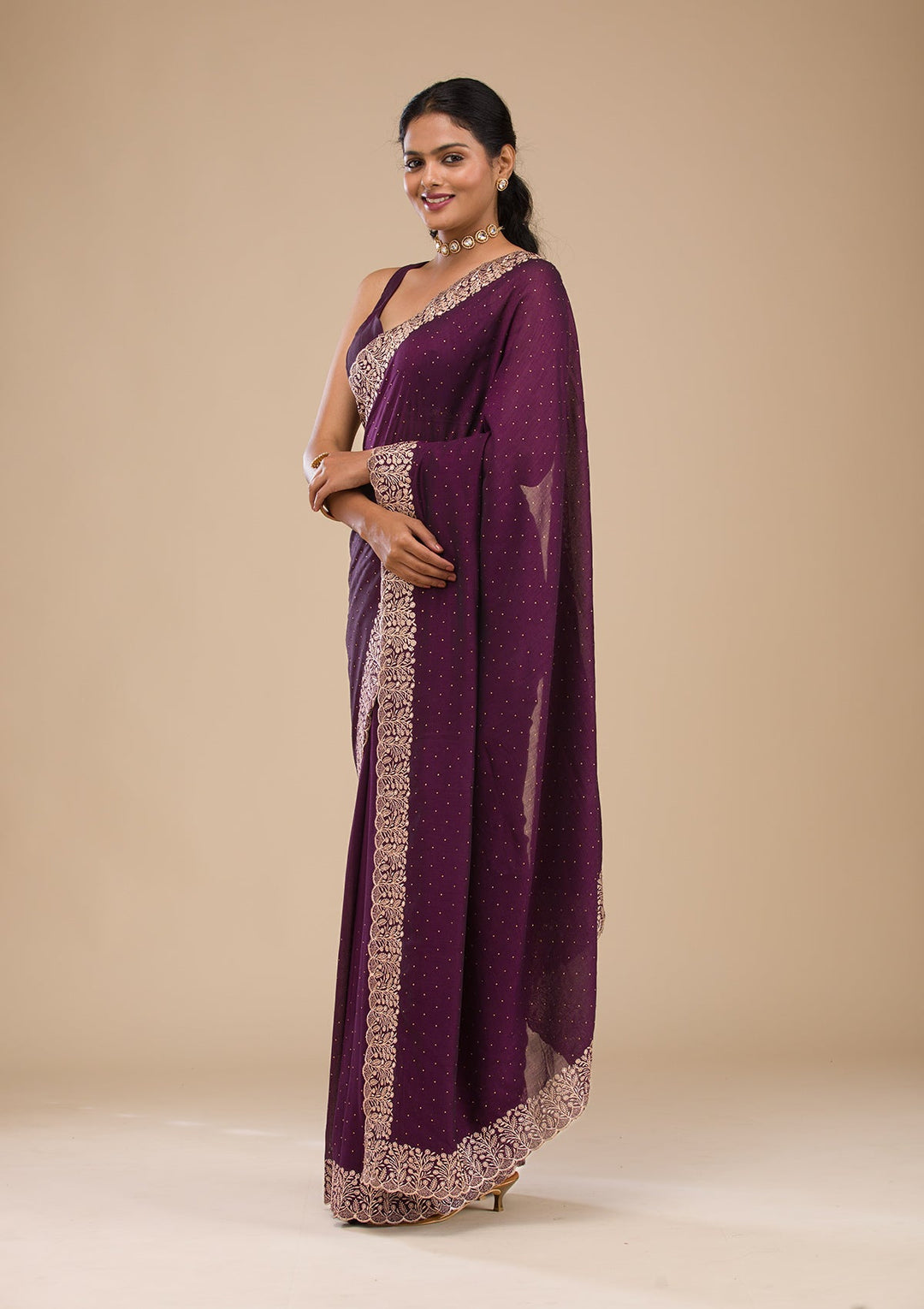 Wine Zariwork Soft Silk Saree