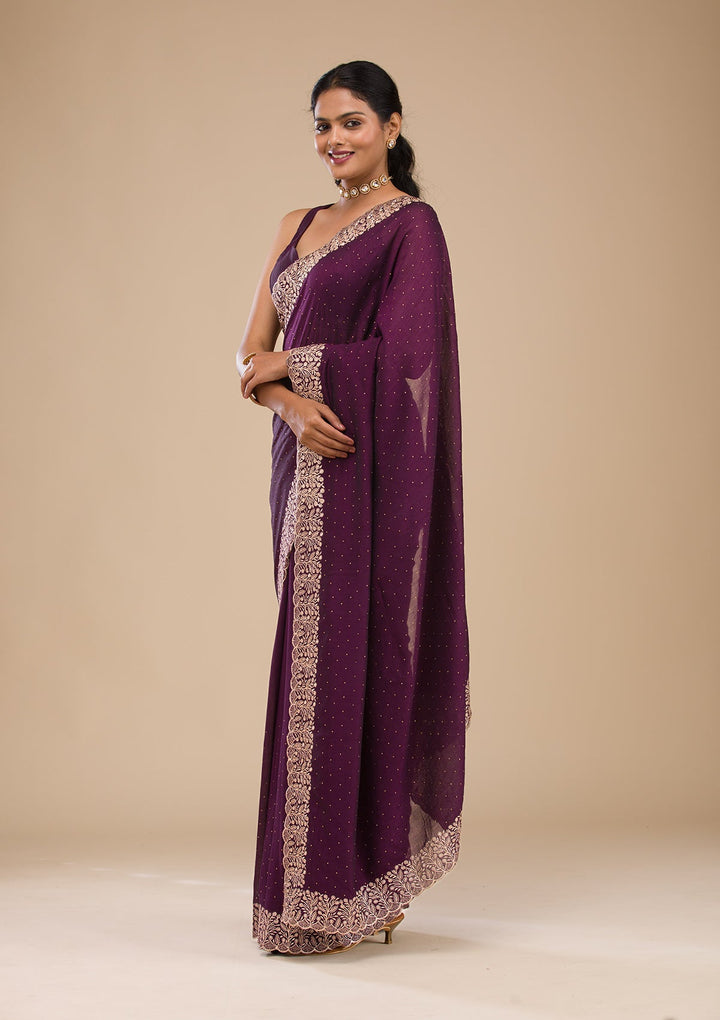 Wine Zariwork Soft Silk Saree