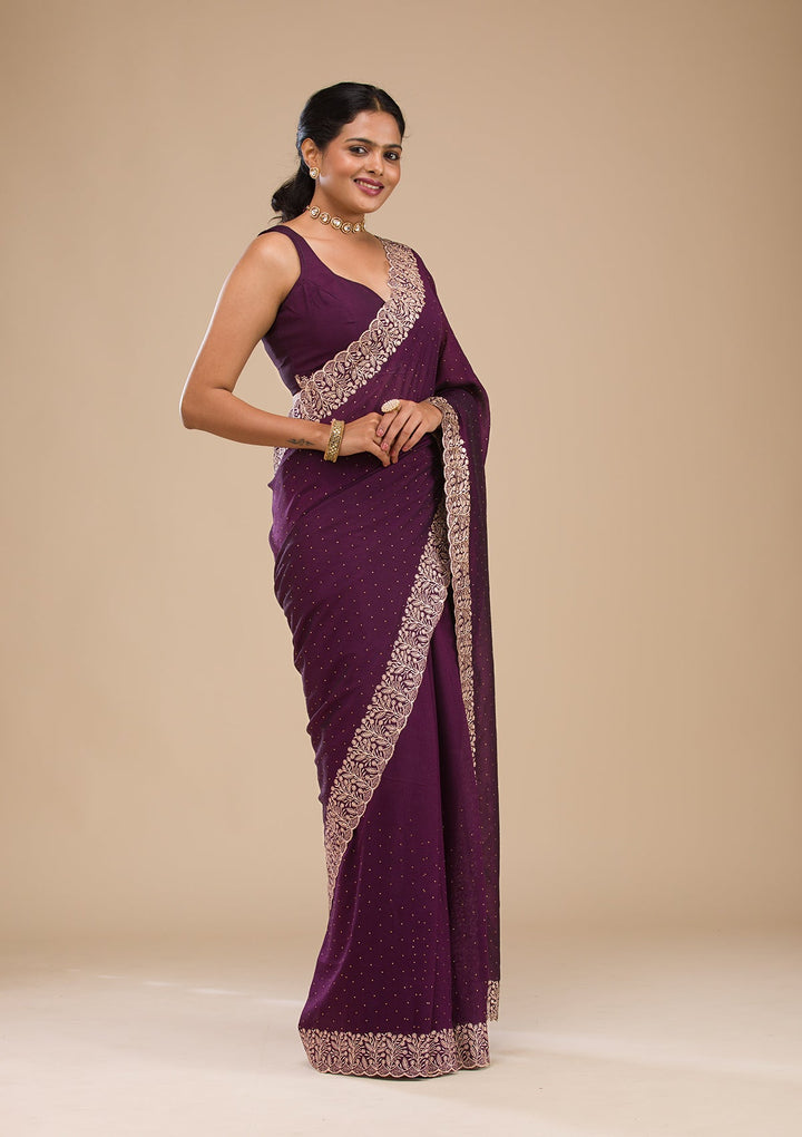 Wine Zariwork Soft Silk Saree