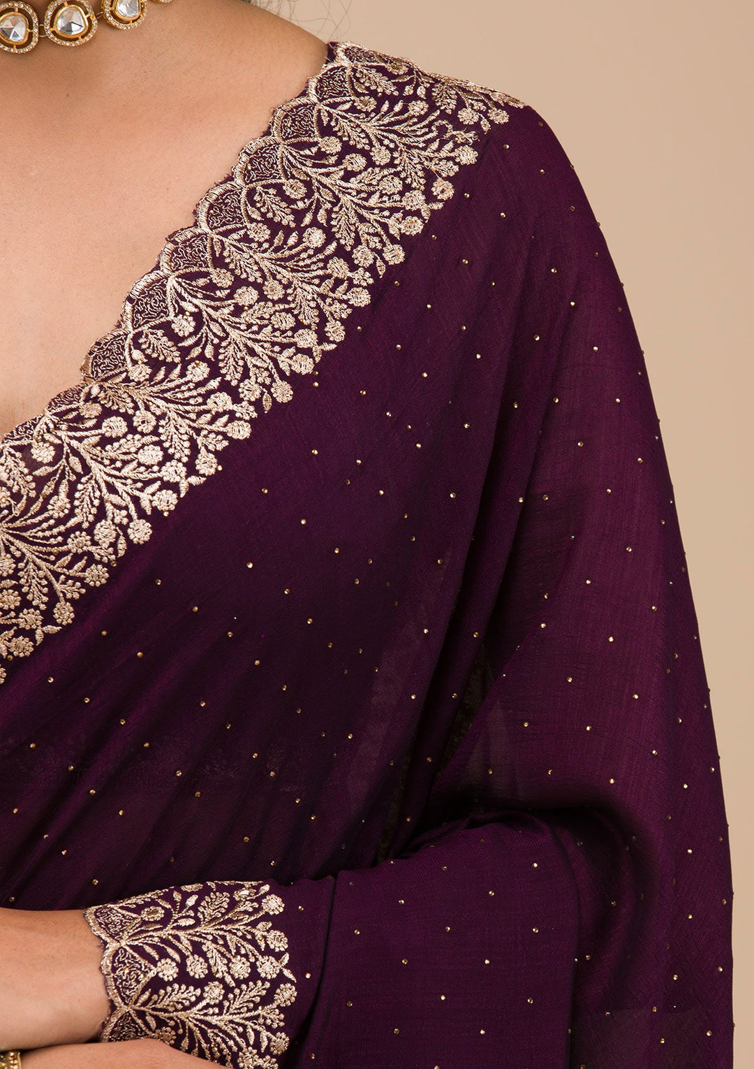 Wine Zariwork Soft Silk Saree