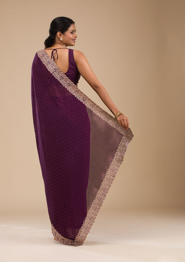 Wine Zariwork Soft Silk Saree