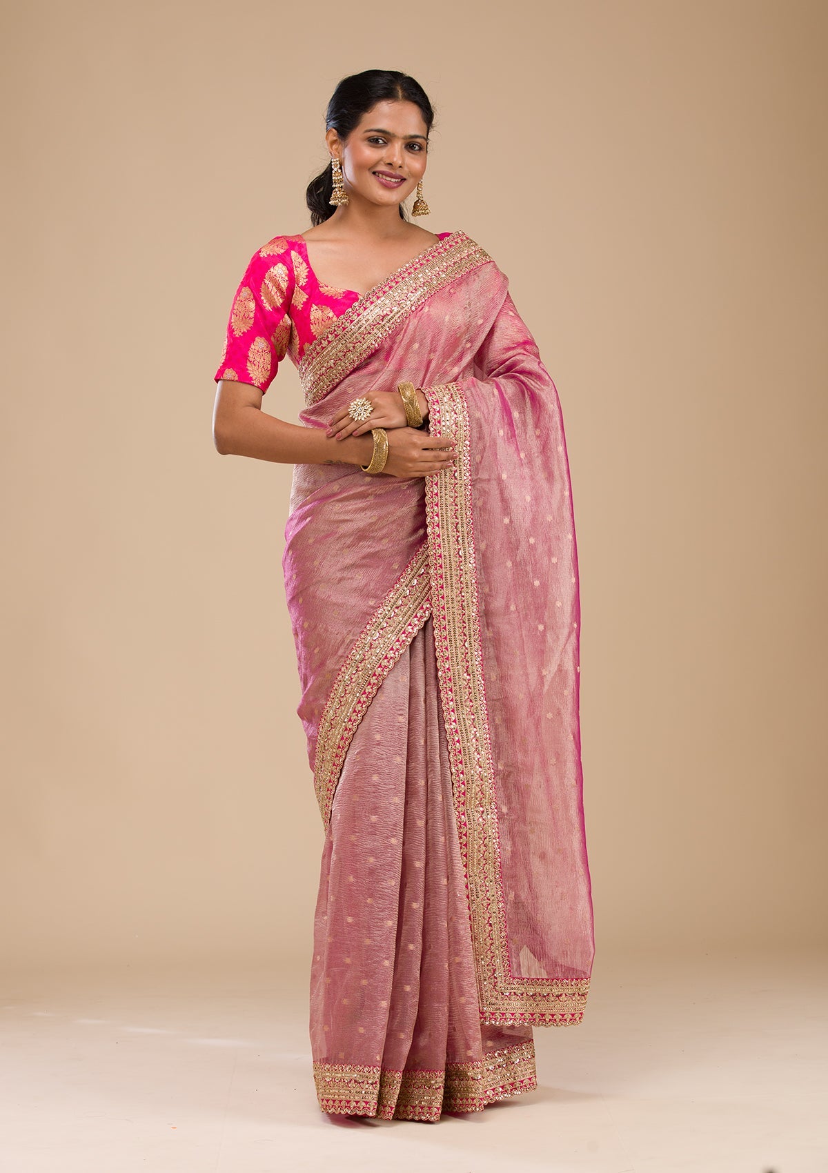 Wine Zariwork Tissue Saree