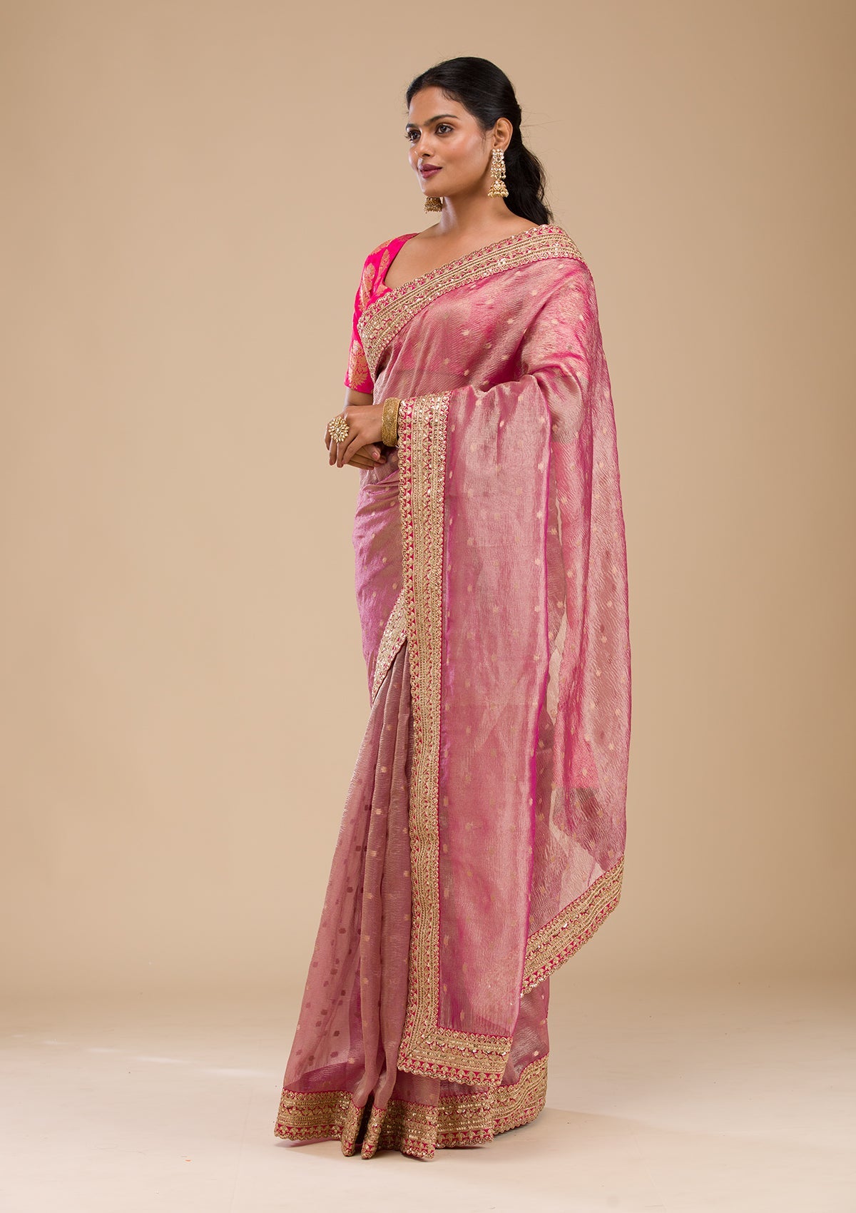 Wine Zariwork Tissue Saree