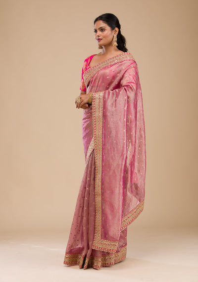 Wine Zariwork Tissue Saree