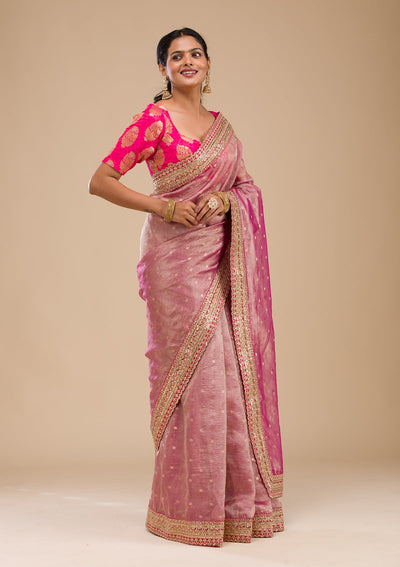 Wine Zariwork Tissue Saree