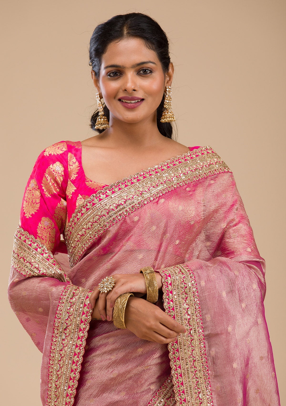 Wine Zariwork Tissue Saree