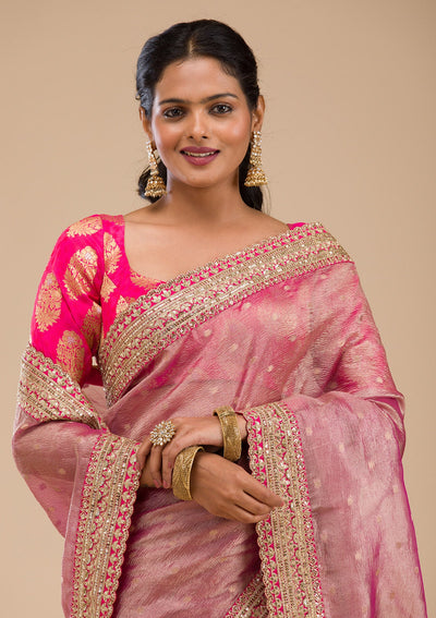 Wine Zariwork Tissue Saree