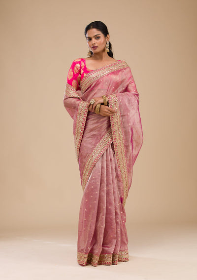 Wine Zariwork Tissue Saree