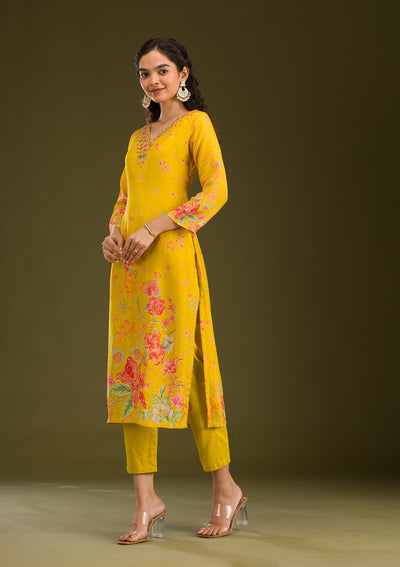 Yellow Cutdana Cotton Readymade Salwar Suit