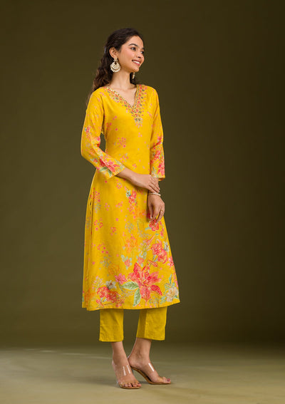 Yellow Cutdana Cotton Readymade Salwar Suit