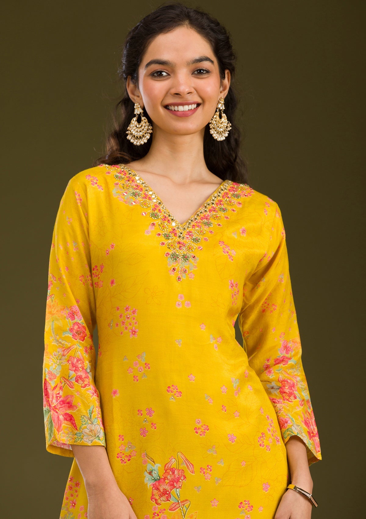 Yellow Cutdana Cotton Readymade Salwar Suit