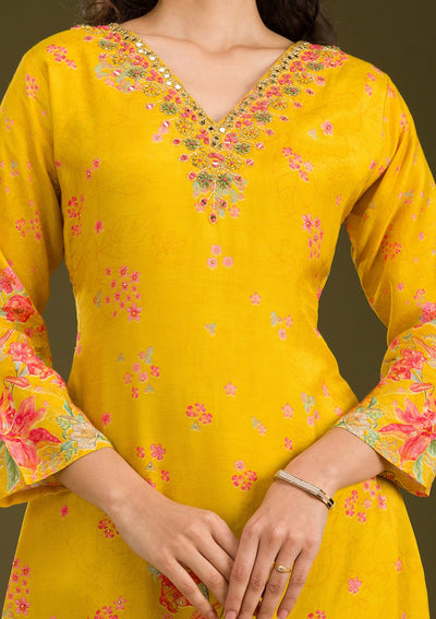 Yellow Cutdana Cotton Readymade Salwar Suit-Koskii