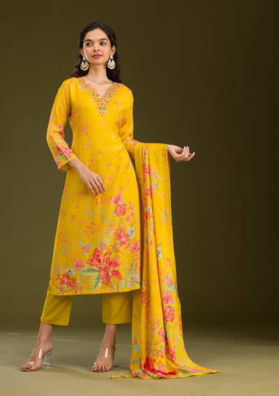 Yellow Cutdana Cotton Readymade Salwar Suit