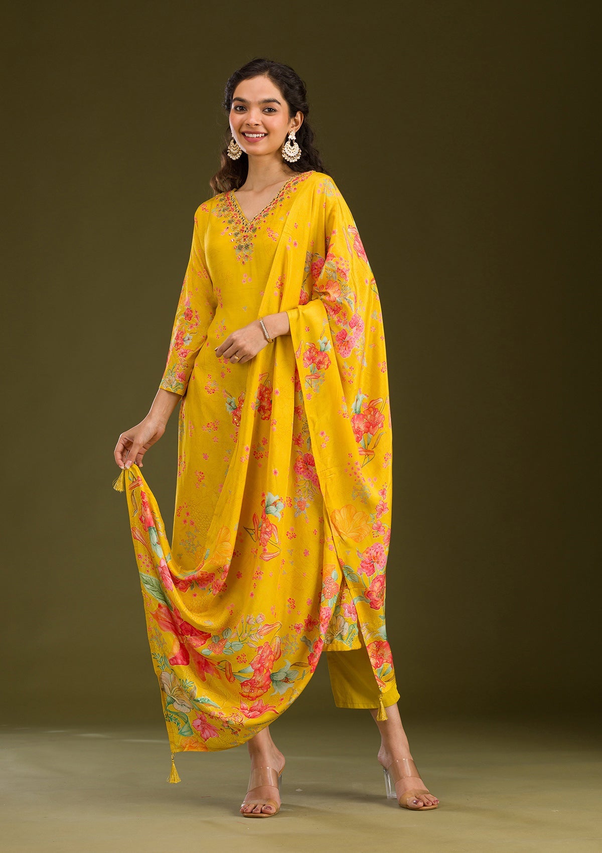 Yellow Cutdana Cotton Readymade Salwar Suit-Koskii