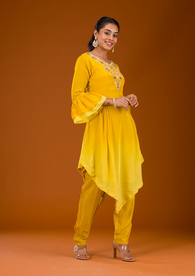 Yellow Cutdana Georgette Readymade Salwar Suit-Koskii