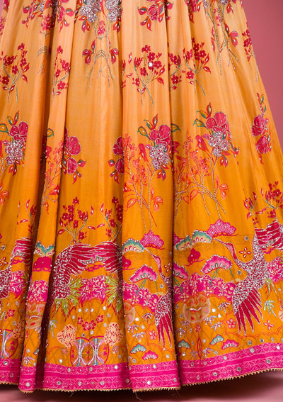 Yellow Cutdana Silk Readymade Lehenga-Koskii