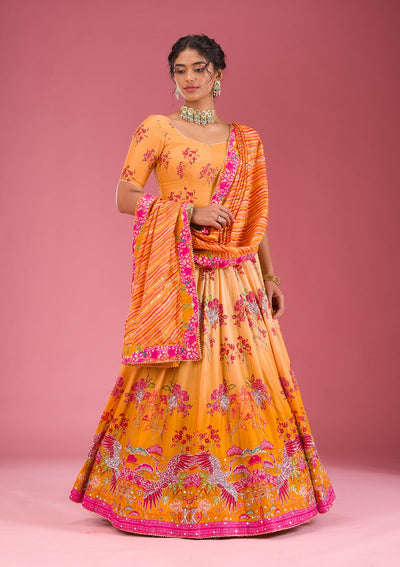 Yellow Cutdana Silk Readymade Lehenga-Koskii