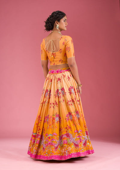 Yellow Cutdana Silk Readymade Lehenga-Koskii