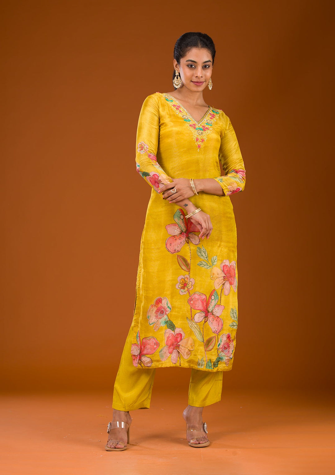 Yellow Cutdana Tissue Readymade Salwar Suit-Koskii