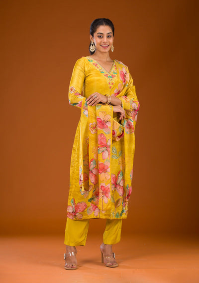 Yellow Cutdana Tissue Readymade Salwar Suit-Koskii