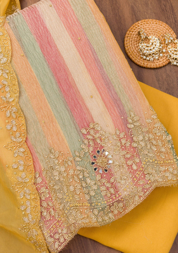 Yellow Cutdana Tissue Unstitched Salwar Suit-Koskii