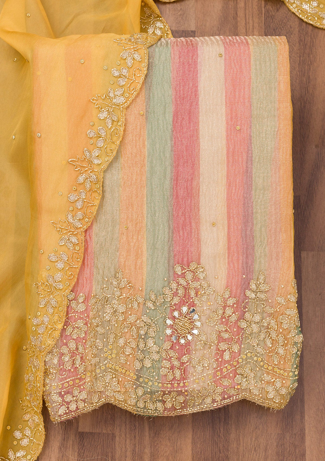 Yellow Cutdana Tissue Unstitched Salwar Suit-Koskii
