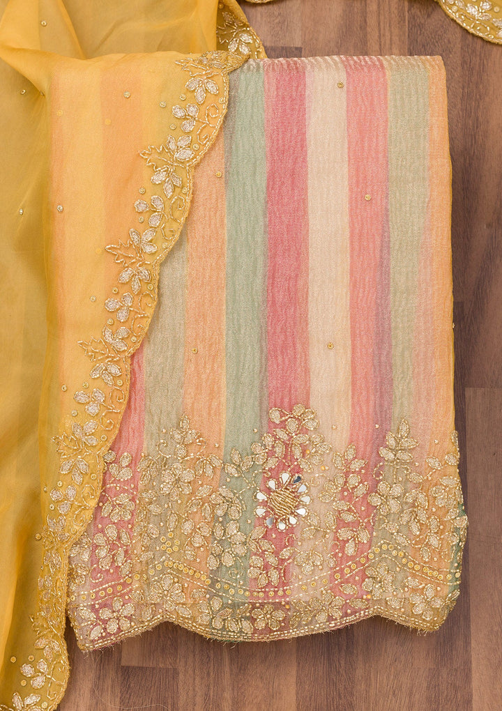 Yellow Cutdana Tissue Unstitched Salwar Suit-Koskii