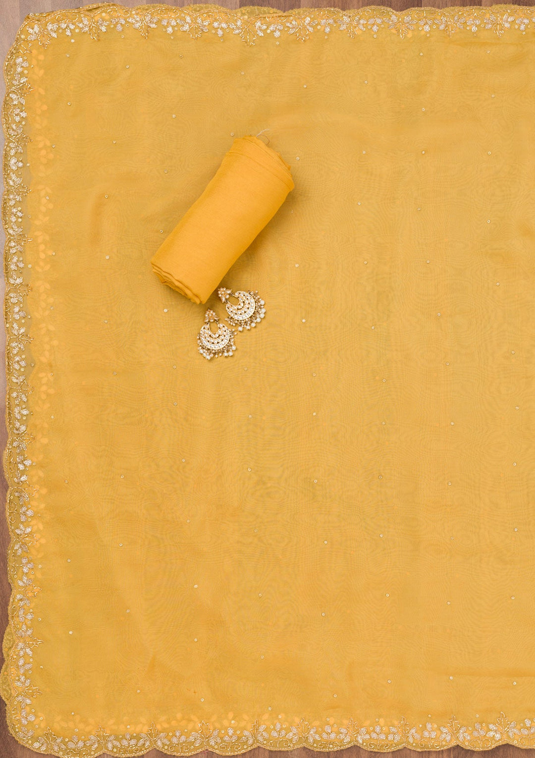 Yellow Cutdana Tissue Unstitched Salwar Suit-Koskii