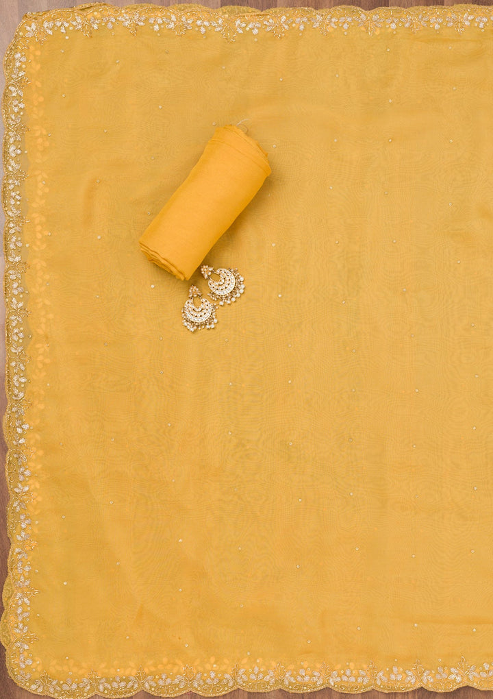 Yellow Cutdana Tissue Unstitched Salwar Suit-Koskii