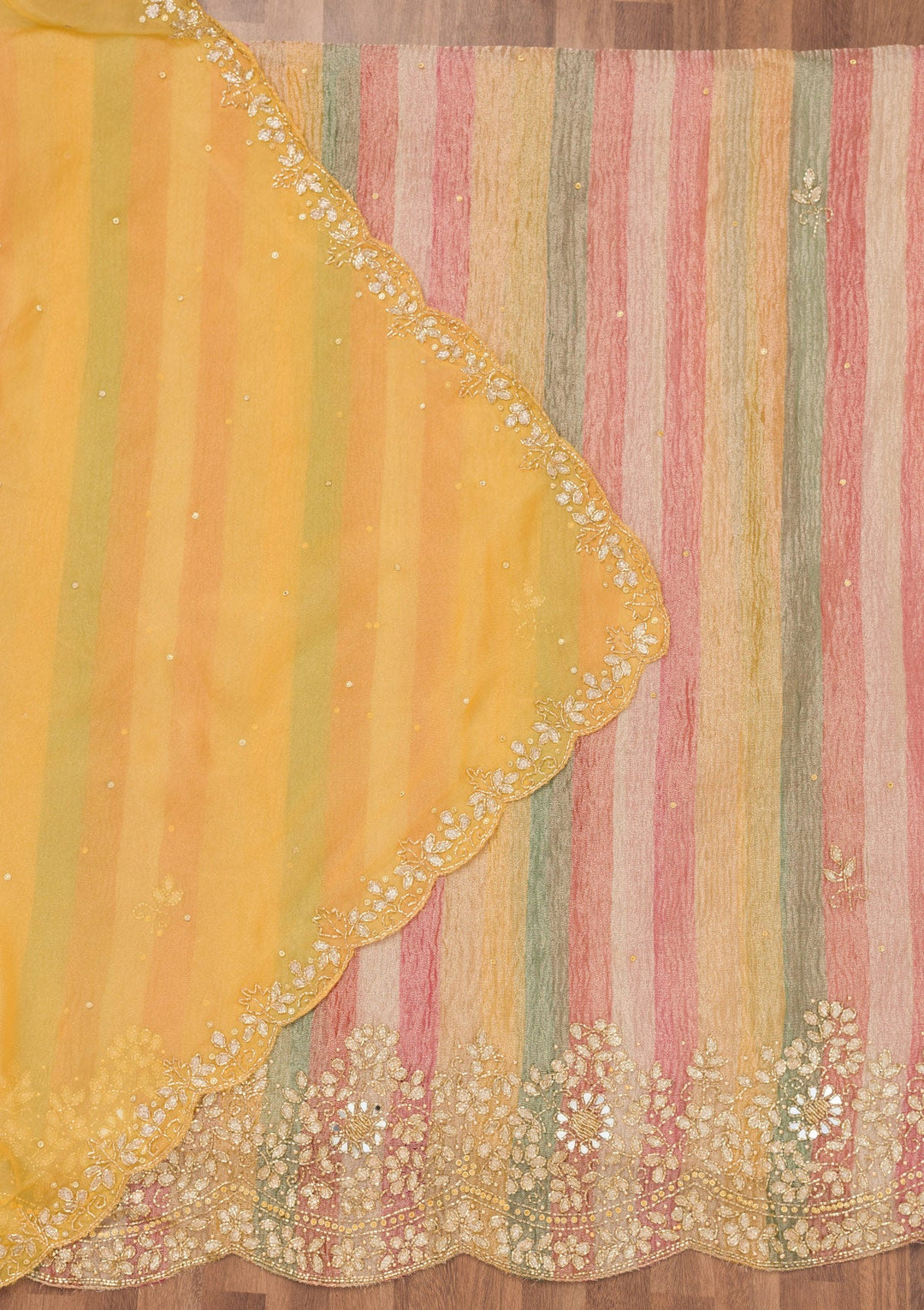 Yellow Cutdana Tissue Unstitched Salwar Suit-Koskii