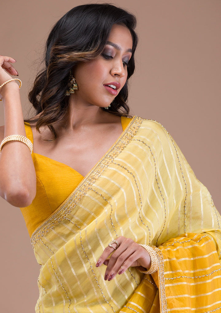 Yellow Cutdana Tissue Saree-Koskii