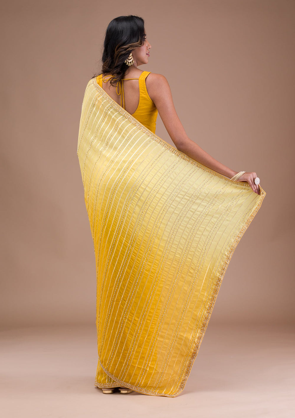 Yellow Cutdana Tissue Saree-Koskii