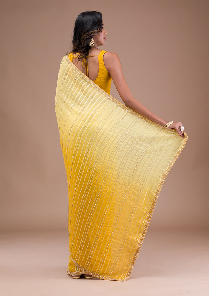 Yellow Cutdana Tissue Saree-Koskii