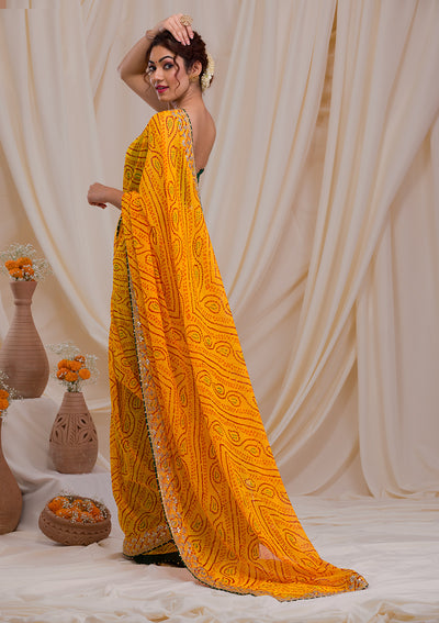 Yellow Bandhani Georgette Saree-Koskii