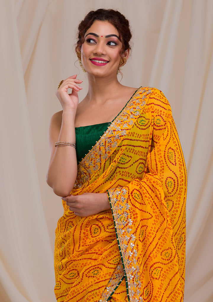 Yellow Bandhani Georgette Saree-Koskii