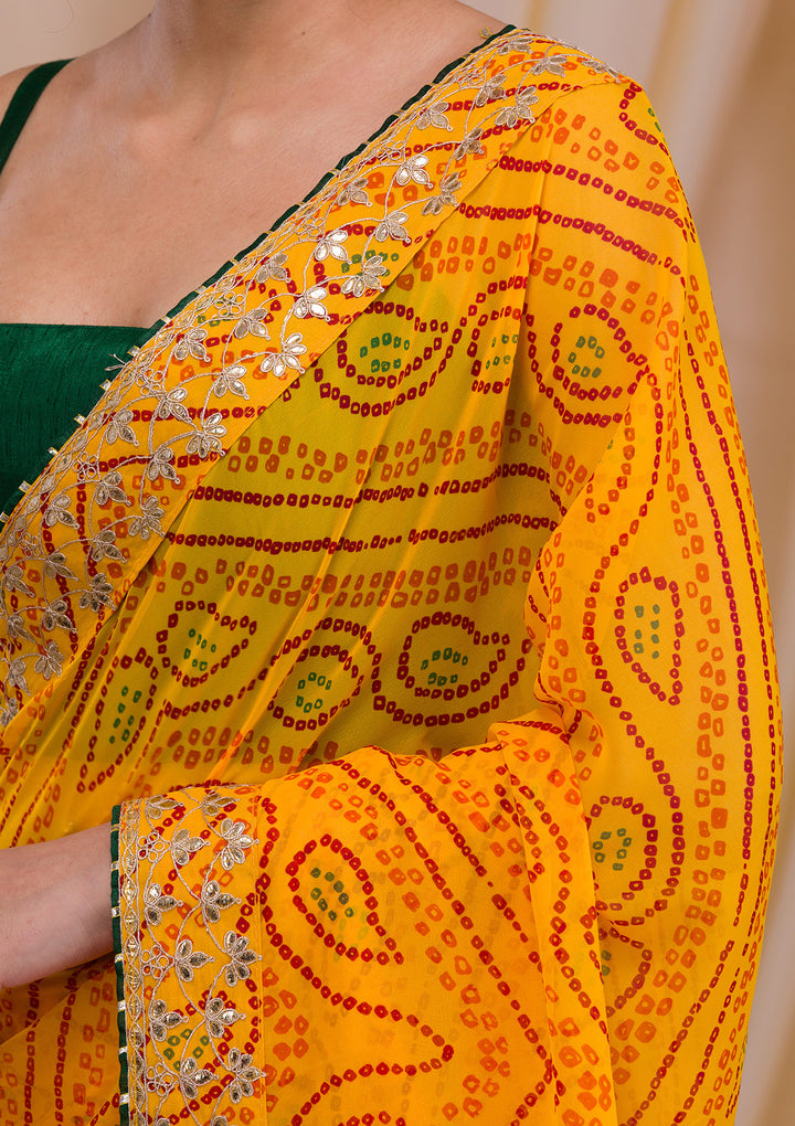 Yellow Bandhani Georgette Saree-Koskii