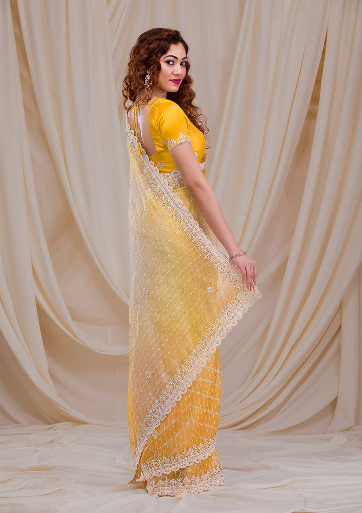 Onion Pink Stonework Satin Designer Saree-Koskii